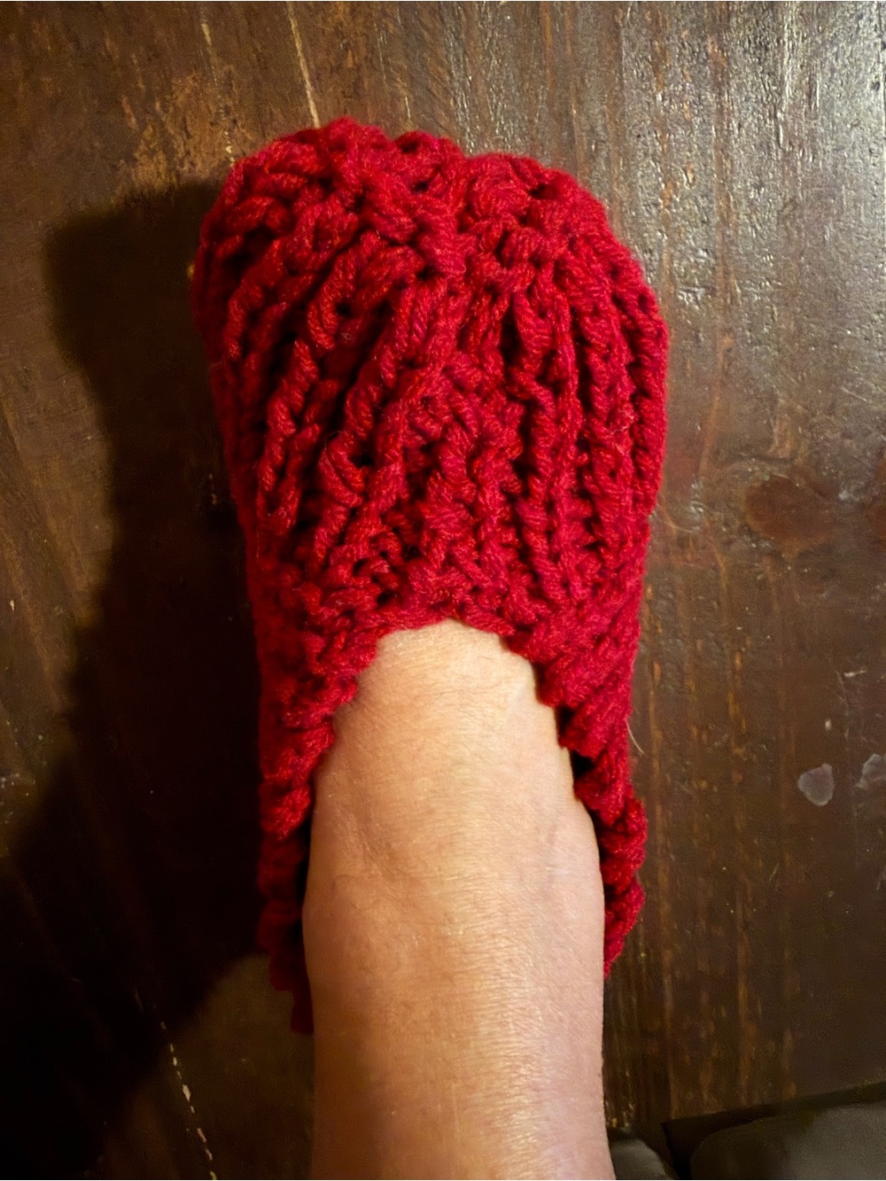 Hand-Knit Red Slippers  - Cozy Slip-On Slipper Socks